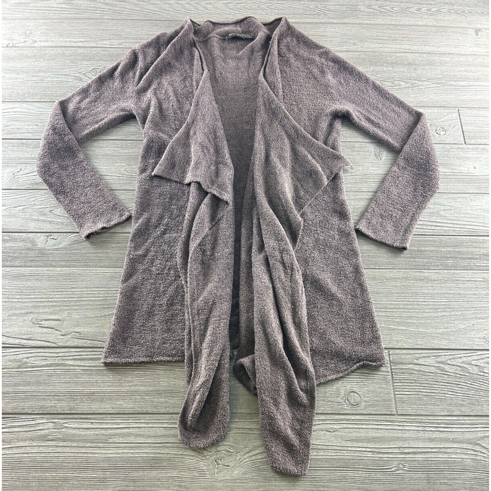 Barefoot Dreams Bamboo Chic Lite Open Front Waterfall Cardigan Cream Gray S/M